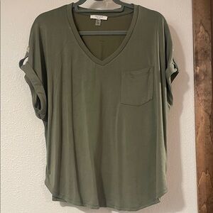 Zara Khaki V-Neck Short Sleeve Top